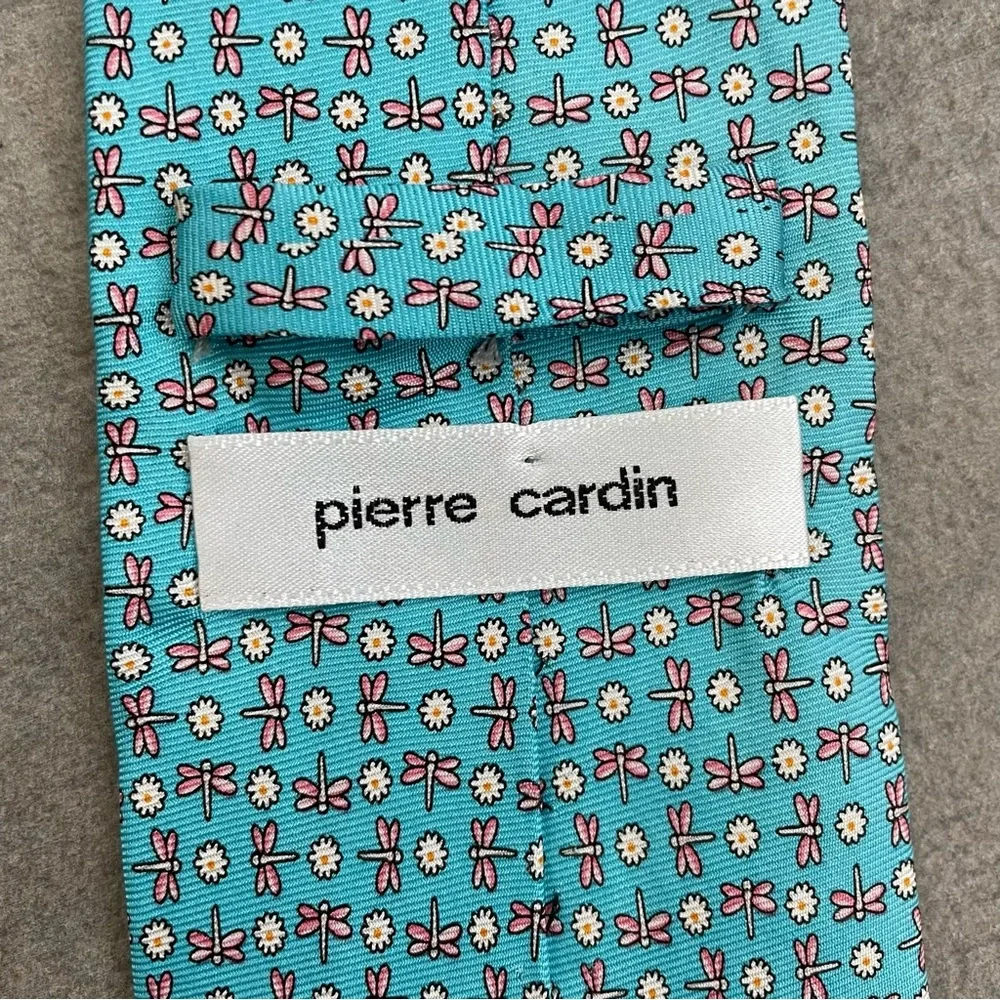 Pierre Cardin 100% Silk Mens Daisy Flower and Dragonfly Micro Print Tie